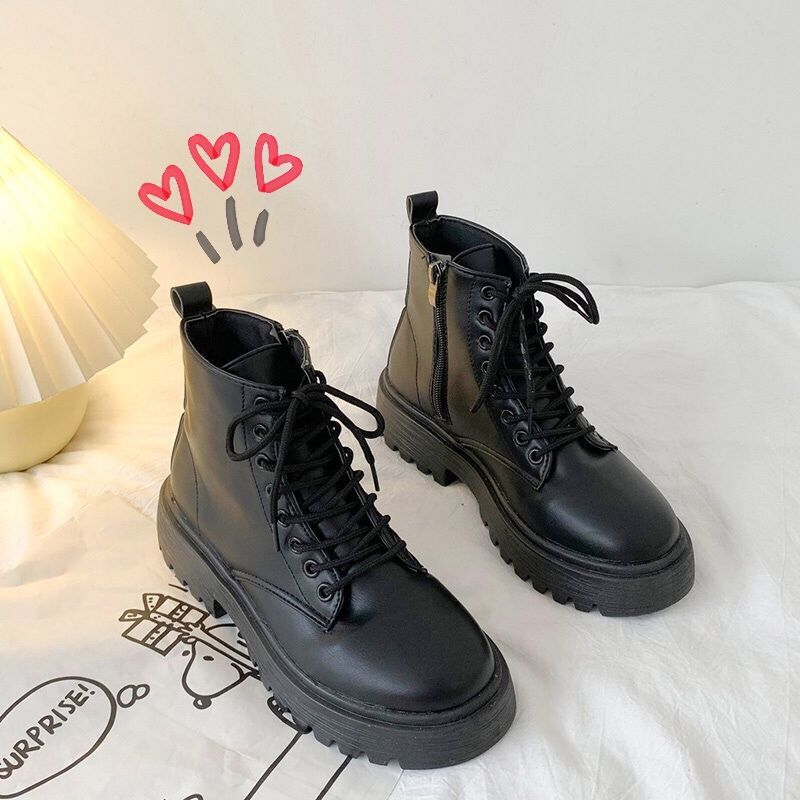 Trendy Korean Black All Match Thick Soled Motorcycle Boots