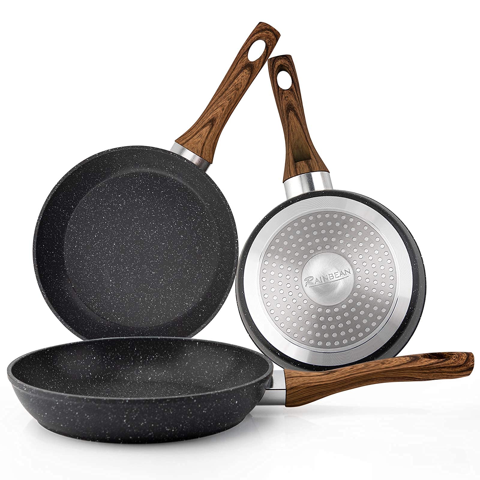 Frying Pan Set 3-Piece Nonstick Saucepan Woks Cookware Set,Heat-Resistant Ergono