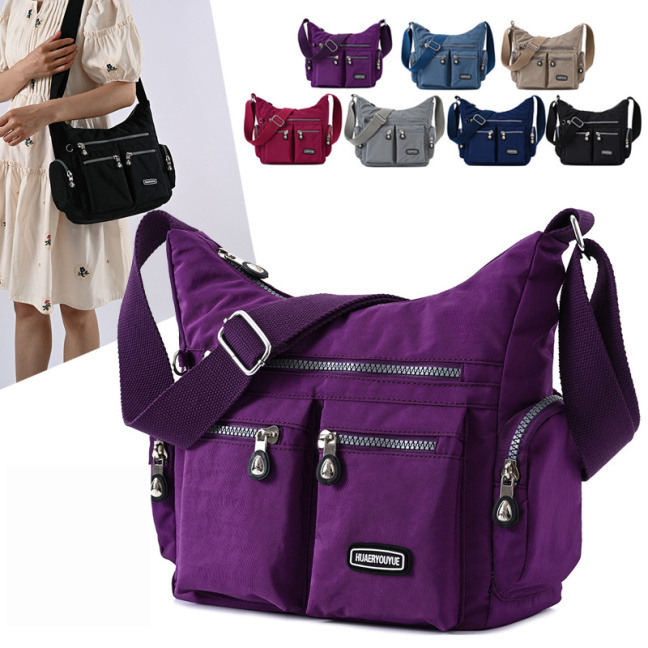 Discount price
        $18.61
        
        Flash Sale
        
        Women Shoulder Bags Multiple Pockets Waterproof Crossbody Bags
        
        Select
        Color: Black
        Dark blue
        Brilliant purple
        Apricot
        Grape purple
        Smoke grey
        Silver grey
        
        After-sales Policy
        
        Details
        Product information:
        
        Color: black, dark blue, brilliant purple, apricot, grape purple, smoke grey, silver grey
        Style: European and American retro
        Material: Nylon
        Luggage trend style: messenger bag
        Luggage size: medium
        Popular elements: car suture
        Lining texture: polyester
        Bag shape: horizontal square
        Opening method: zipper
        Internal structure of the bag: zipper pocket, mobile phone pocket, document pocket
        Hardness: Soft
        Carrying parts: telescopic handle
        Strap root number: single
        Size: Width: 24cm, Thickness: 4cm, Height: 18cm
        
        
        Packing list:
        
        Shoulder bag*1
     
        Add to Cart
        
        Chat
      
        Orders