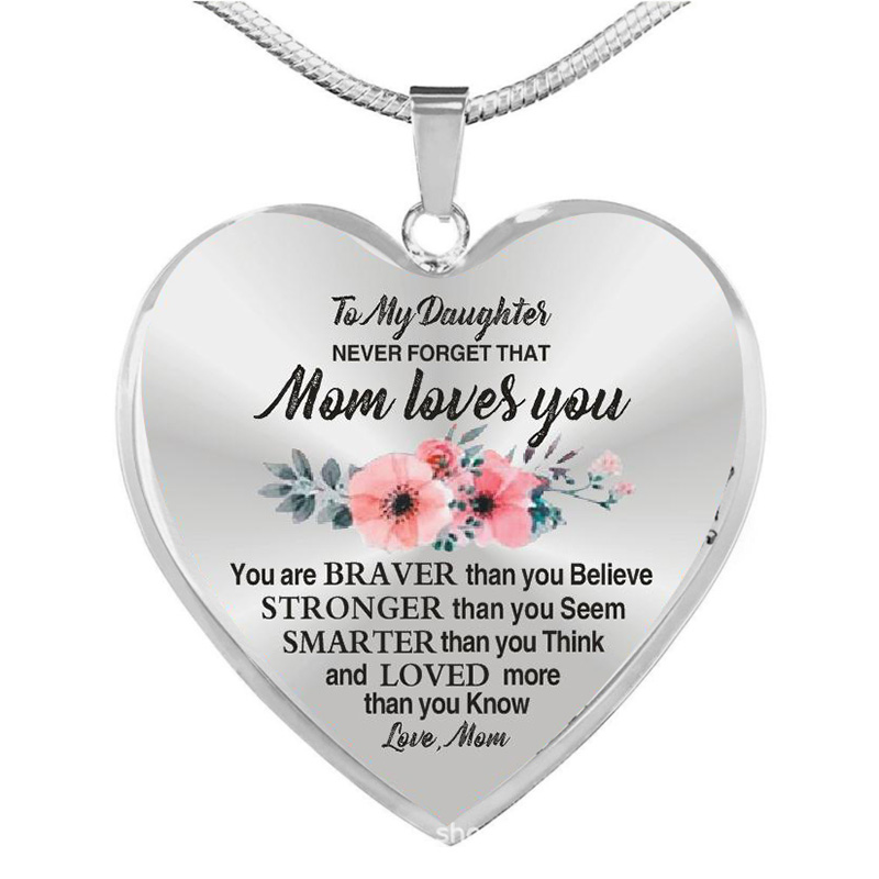 "Never Forget that Dad Loves You" Flower Heart Necklace