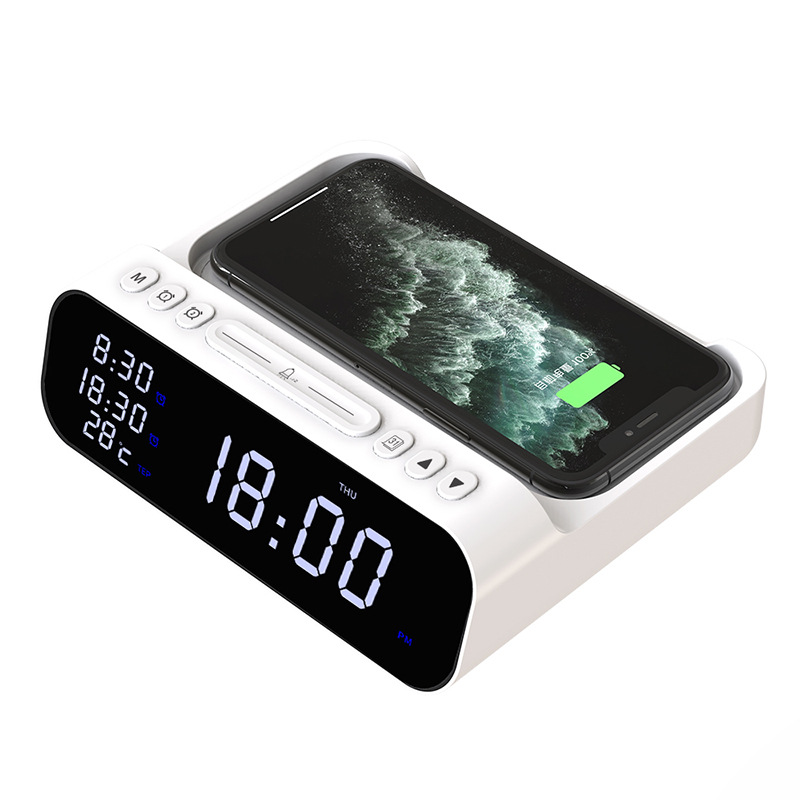 Three-in-one Wireless Charger Alarm Clock Fast Charging Mobile Phone Usb Charger Temperature Tester Charging Station