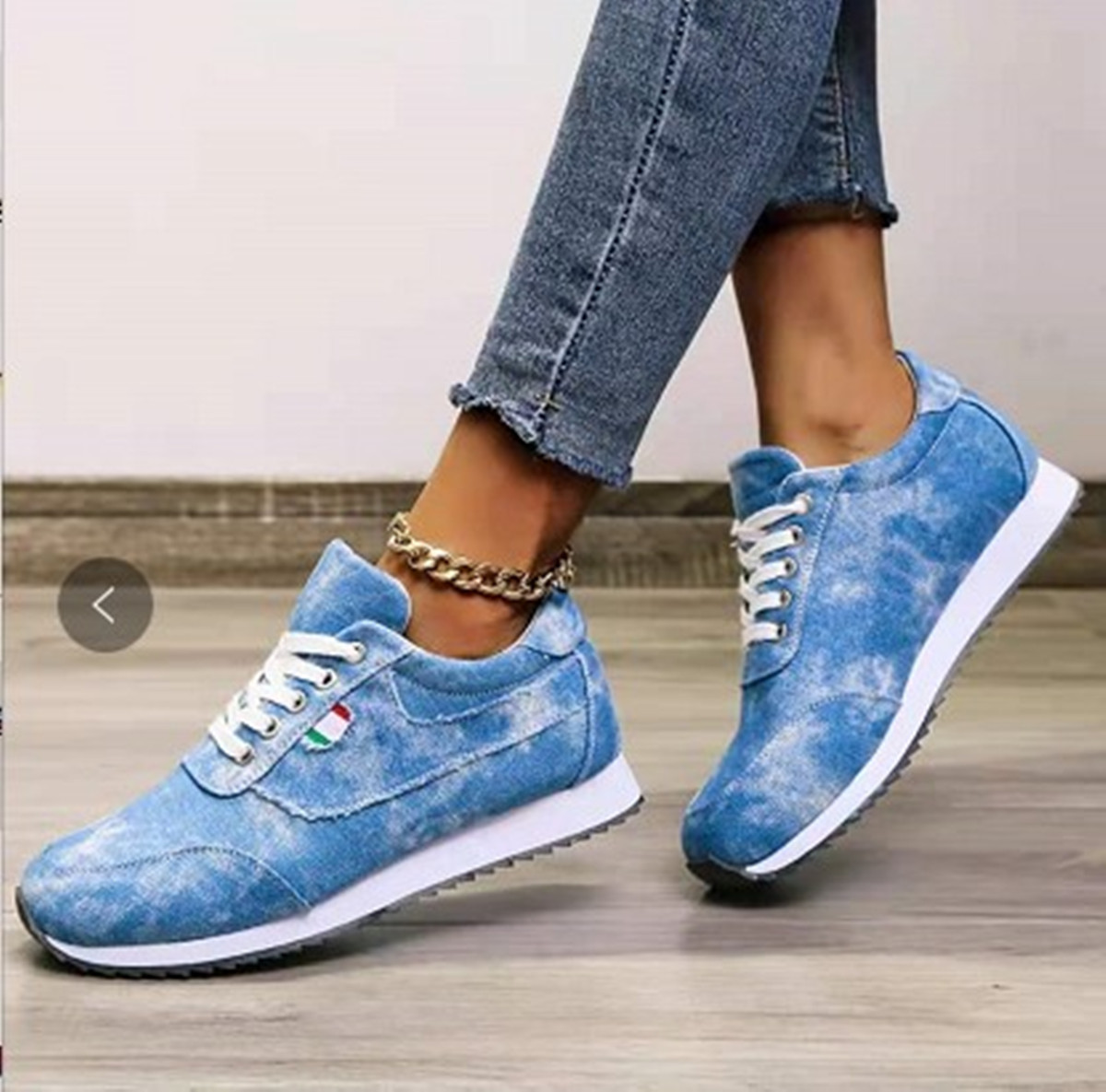 Lace Up Side Pattern Denim Sneakers Shoes