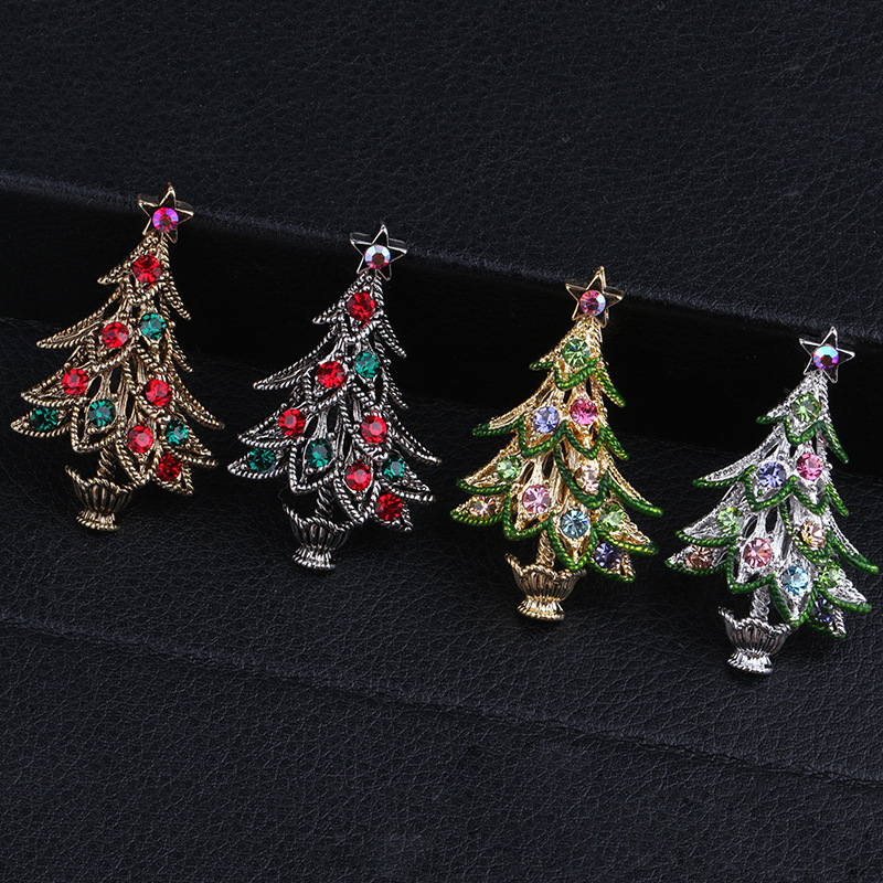 diamond retro christmas tree brooch all four styles