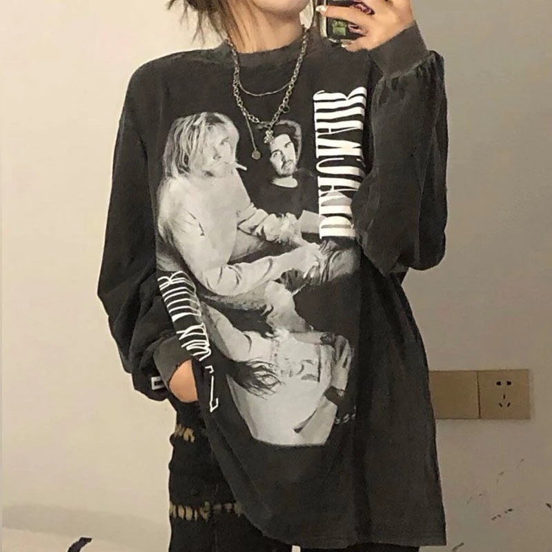 Kurt Cobain Nirvana Shirt, Unisex Long-sleeved Black Oversized Shirt