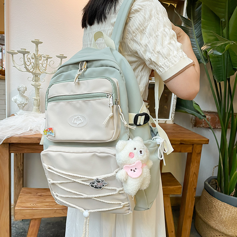 High Quality Cotton Rope Double Pockets Color Matching Backpack shopper-ever.myshopify.com
