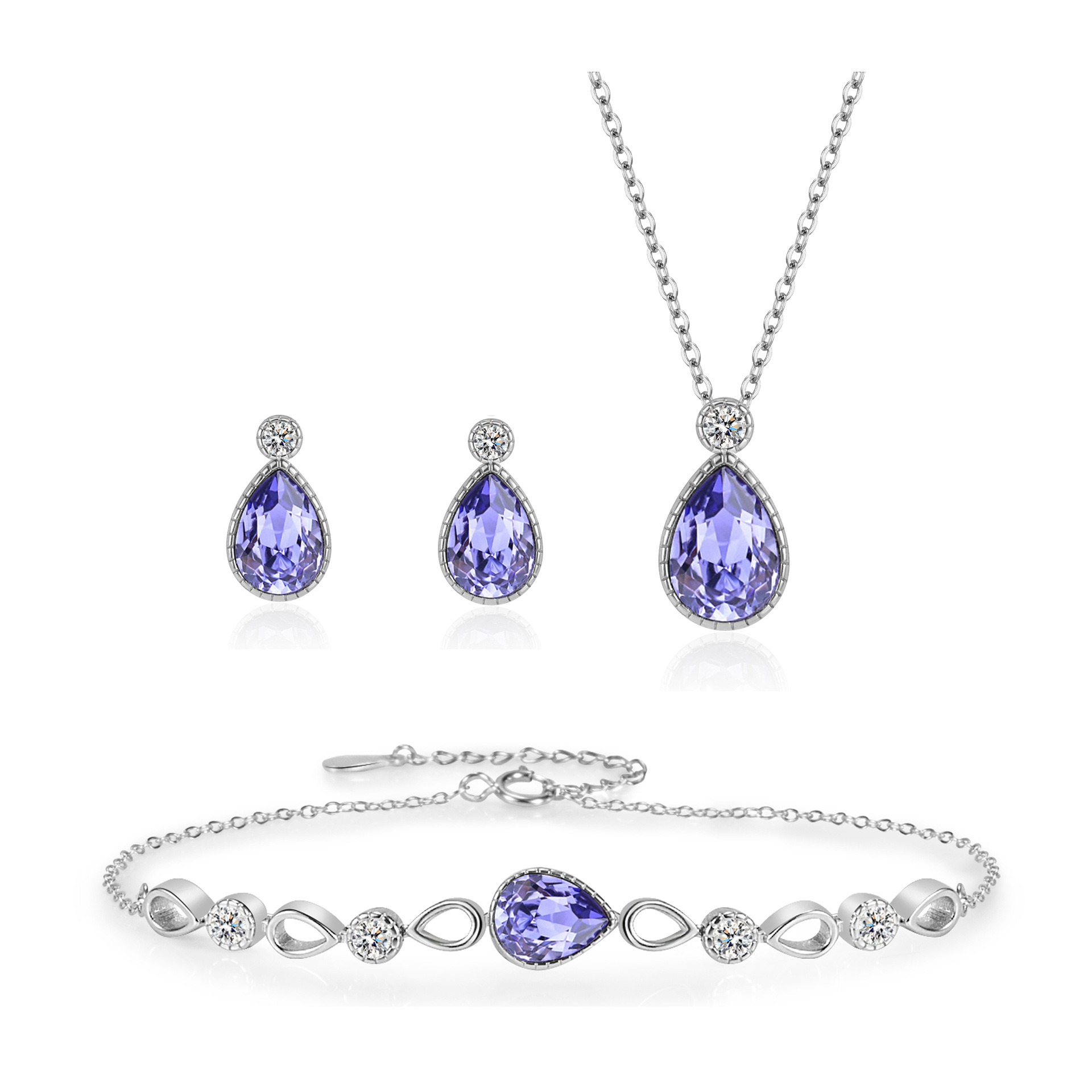 Sterling Silver Tears of the Mermaid Jewelry Set: Exquisite Crystal Adornments for Women
