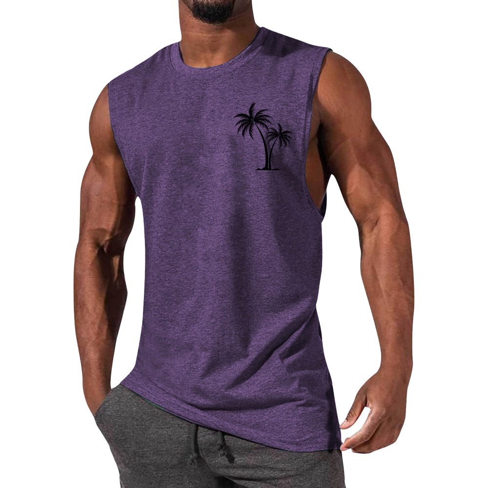 Men Tank Top Workout Muscle Sports Beach Vacation With Palm Tree Embroidery - Picture 12 of 15