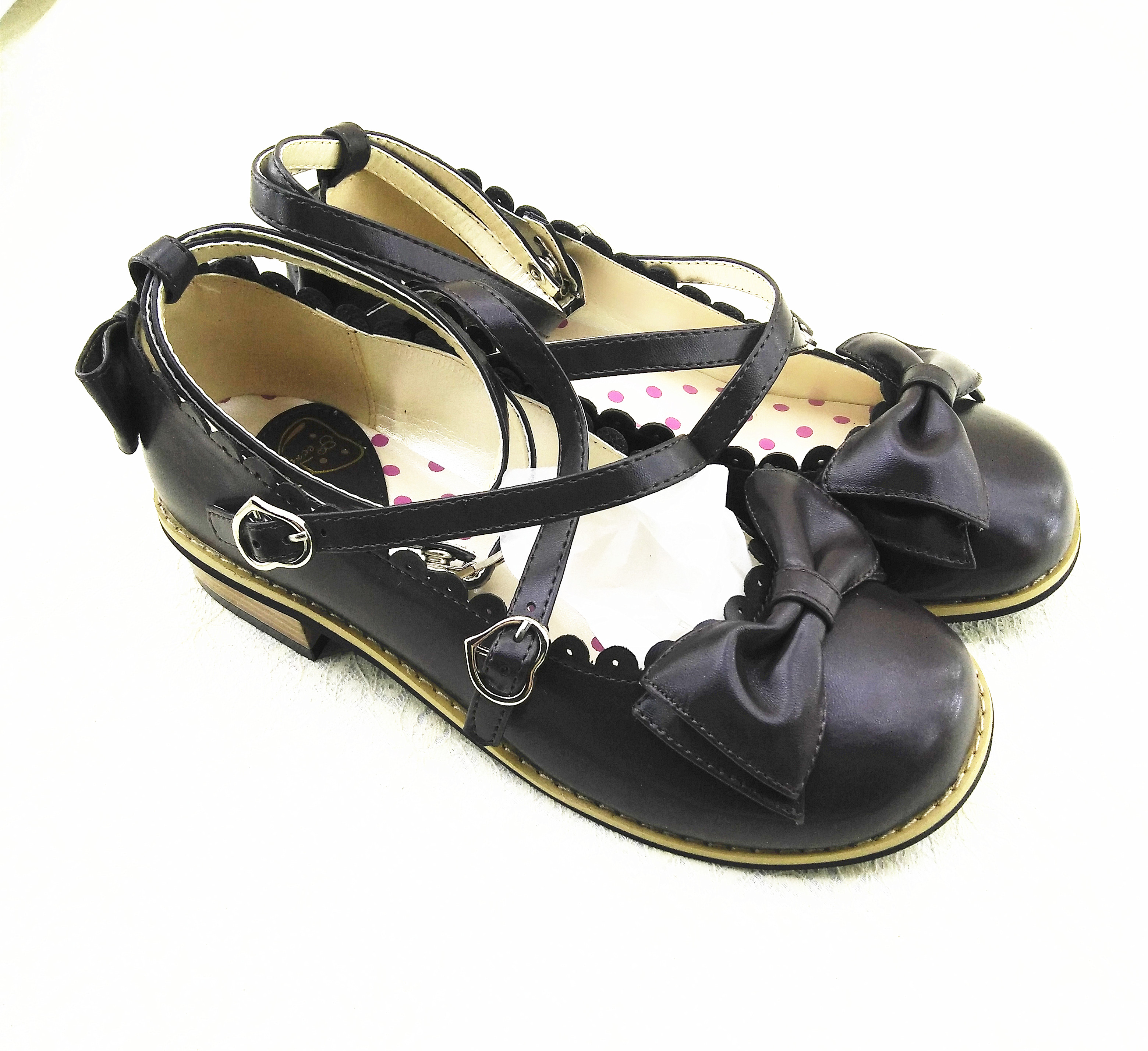 Cross Strap Bow Round Toe Girl Princess Shoes