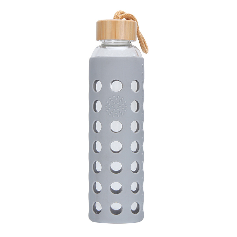 Geneva grey glass water bottle with silicone sleeve