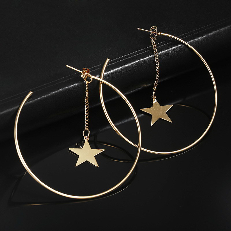 857a5a82 7284 4897 8277 d71893bb818d - Simple Hoop Earrings For Women Hollow Round Circle Earrings With Star Decorated Earrings Golden Color Ear Jewelry