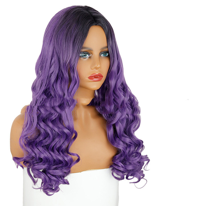 Gradient Black and Purple Synthetic Hair Wig Headgear