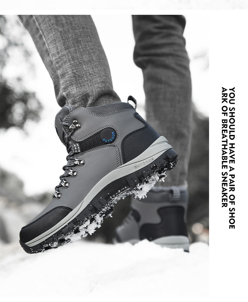 Men Waterproof Lace-up Front Thermal Lined Hiking Boots