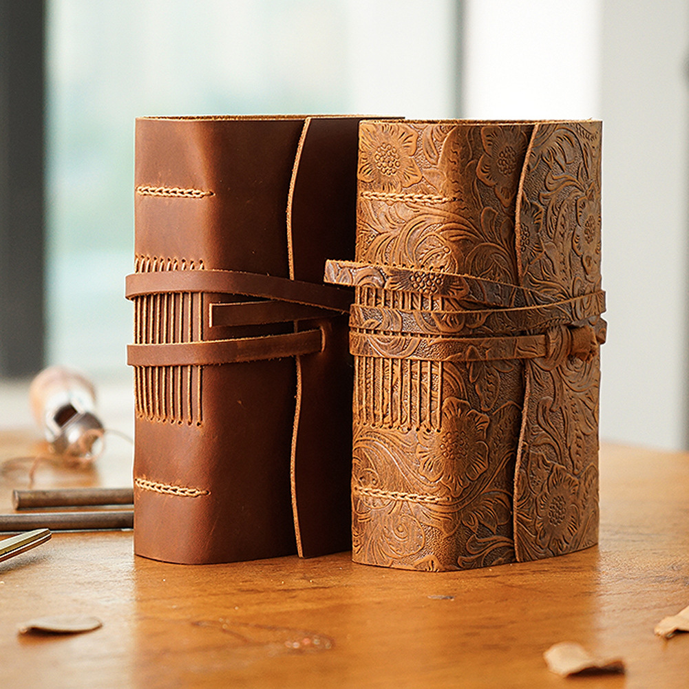 Two Brown Leather Diary "Liber" - Handmade Leather Notebooks Gentcreate