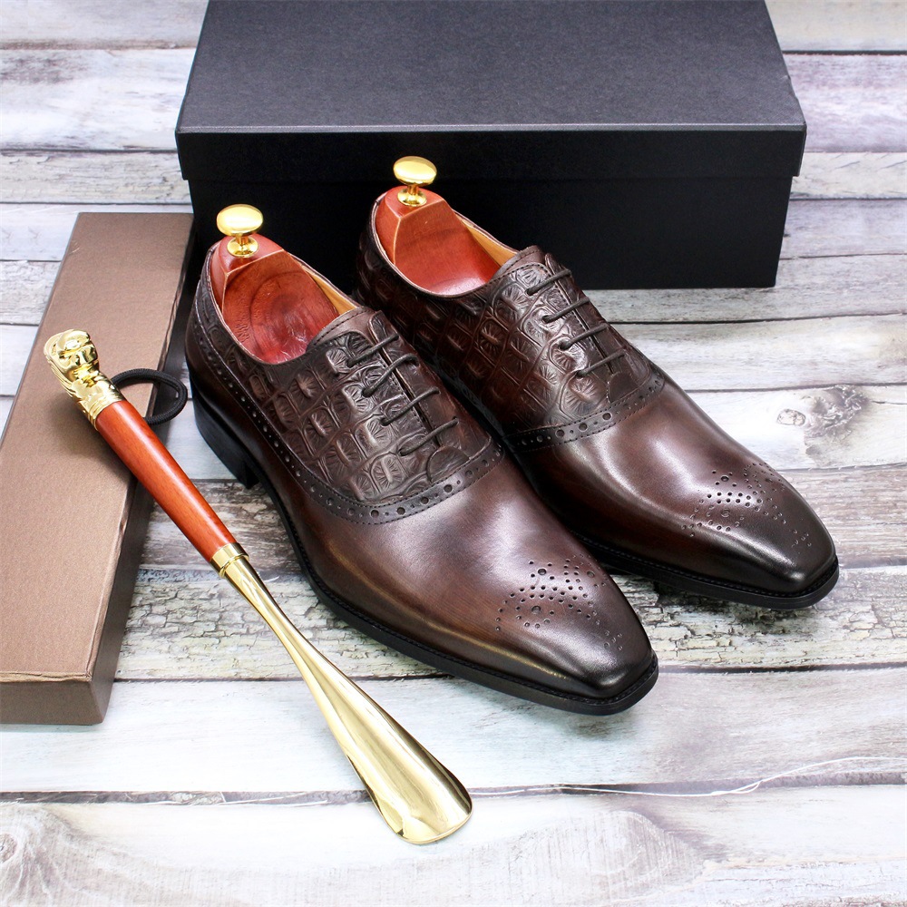 Men's Lace-up British Oxford Shoes Cowhide - CJdropshipping