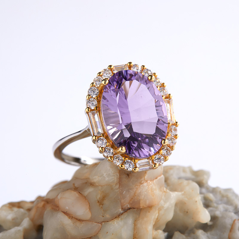 Women's Silver Ring with Real Amethyst