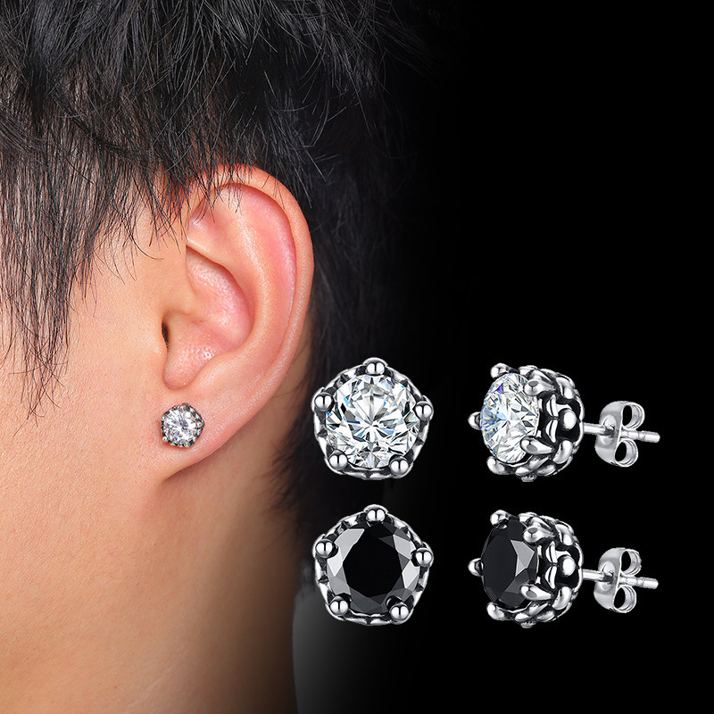 New Male Stainless Steel Inlaid Zircon Earrings CJdropshipping