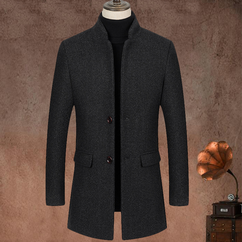 Stand Up Collar Mid Length Woolen Slim Fit Wool Coat - CJdropshipping