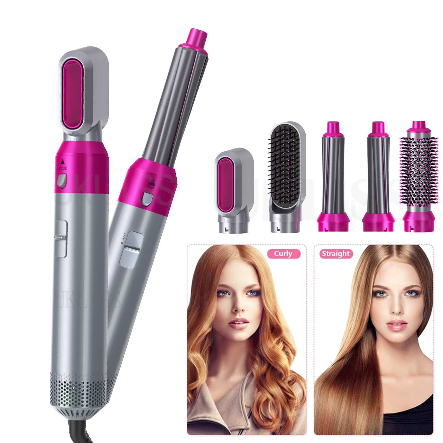 Hair Dryer Brush 5 In 1 Electric Blow Dryer Comb Hair Curling Wand  Detachable Brush Kit Negative Ion Straightener Hair Curler - CJdropshipping