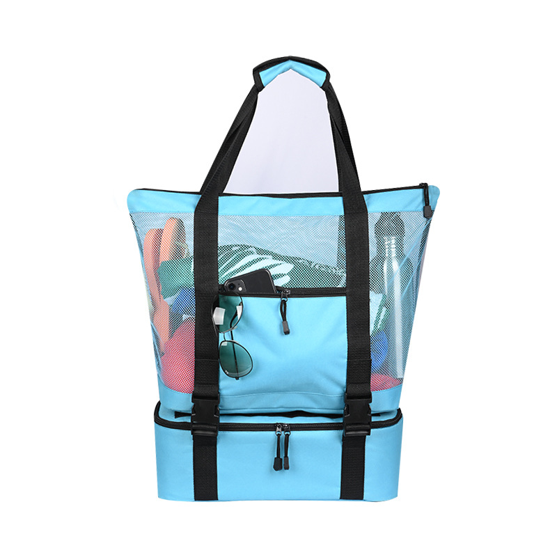 Chill in Style: Hand-Held Double-Layer Mesh Picnic Cooler Bag for Refreshing Outdoor Adventures