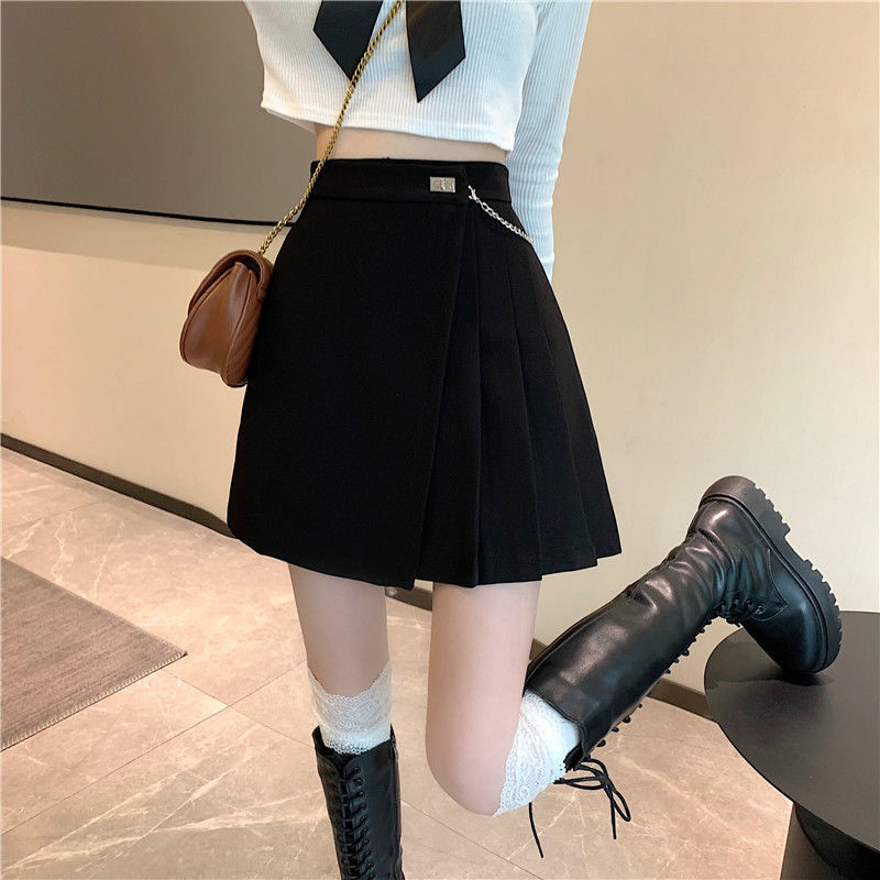 Black Buckled Pleats School Girl Skirt