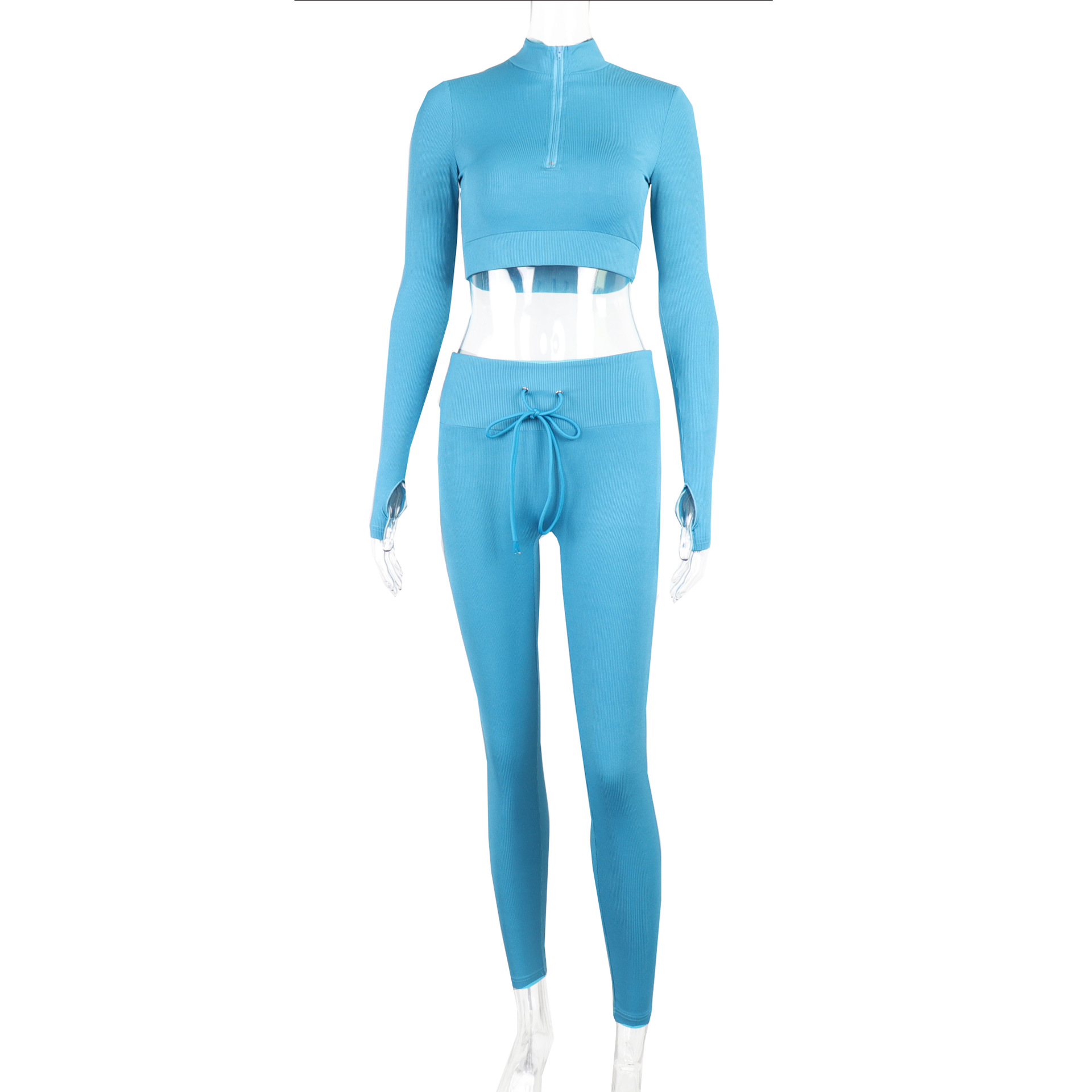 92259975 3177 48c0 8999 412bc491e068 - Long Sleeve Zipper Short T-Shirt Tether Fitness Pants Set