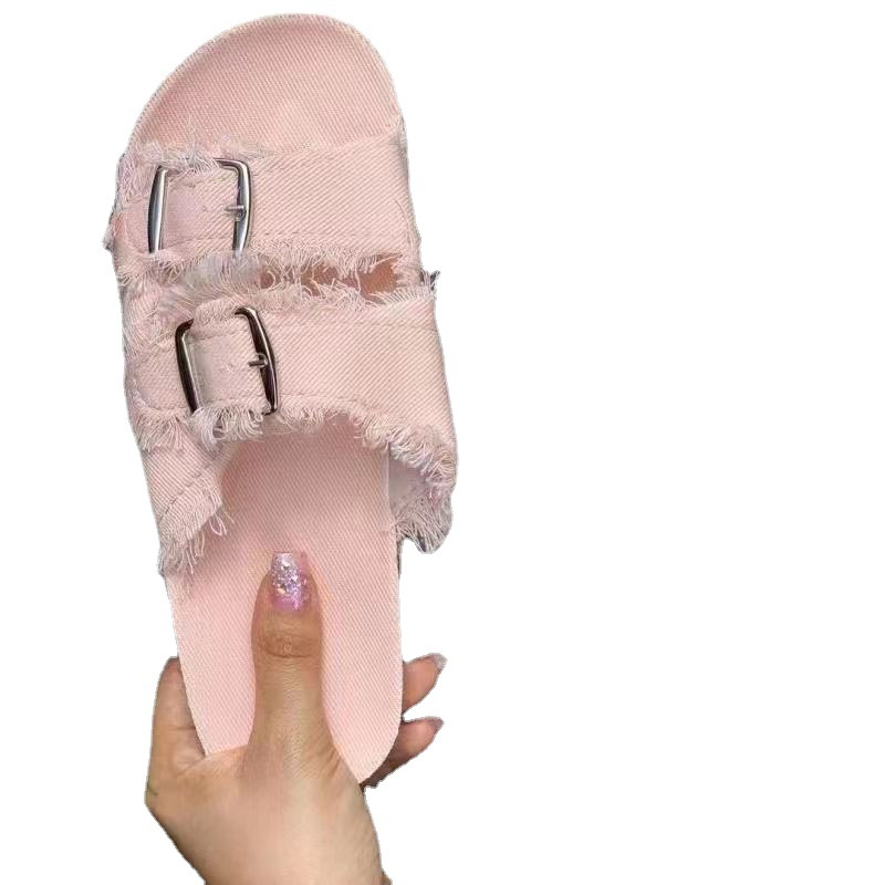 9239443c 6cb6 4da4 a1ed b1b63ea29343 - Fashion Denim Buckle Sandals And Slippers Ladies Casual Beach Slippers