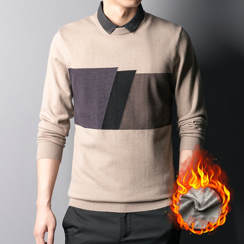 Colorblock Slim Top: Your Stylish Fall/Winter Men's Shirt Collar Knitwear