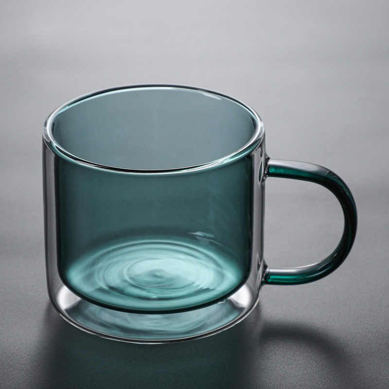 Rainbow lake green double layer glass cup