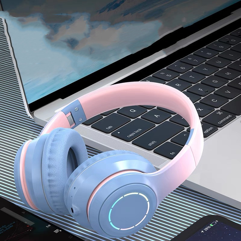 Gradient Bluetooth Headset Foldable Wireless Multicolored Headphones