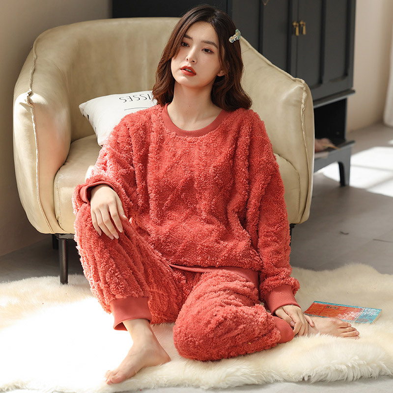 Thick Coral Fleece Pajamas With Loose Pullovers