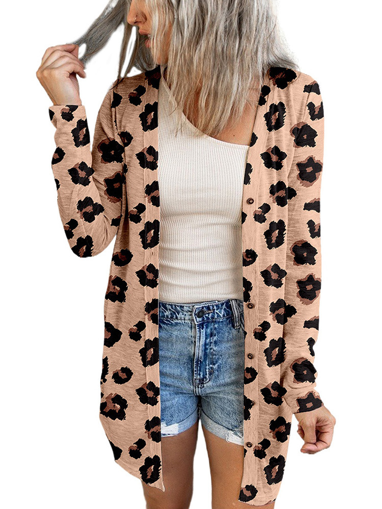 Long European And American Personalized Leopard Print Long-sleeved Cardigan Loose Sweater