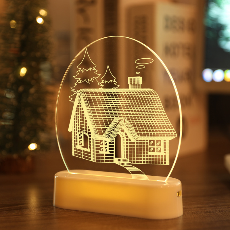 LED Fairy String Lights Battery USB 3D Santa Claus Tree Acrylic Night Light Christmas Decoration