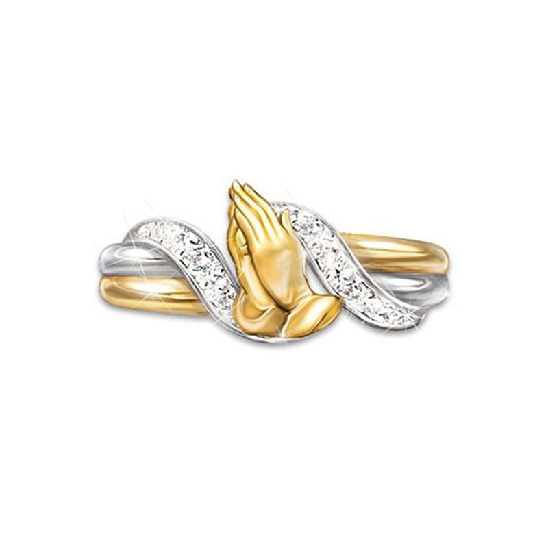 14K Gold Plated Prayer Hands Zircon Engagement Rings