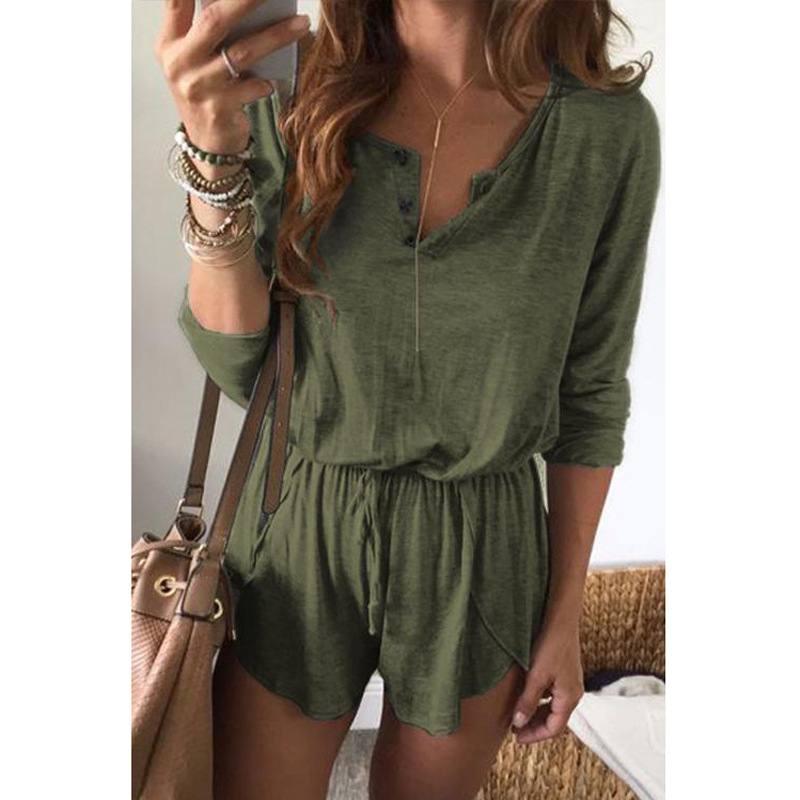 9b1b8ae5 8b9c 4ef7 b9fc 6f8d0097f2b3 - Women Solid Color Lace-Up Long-Sleeved Shorts Jumpsuit