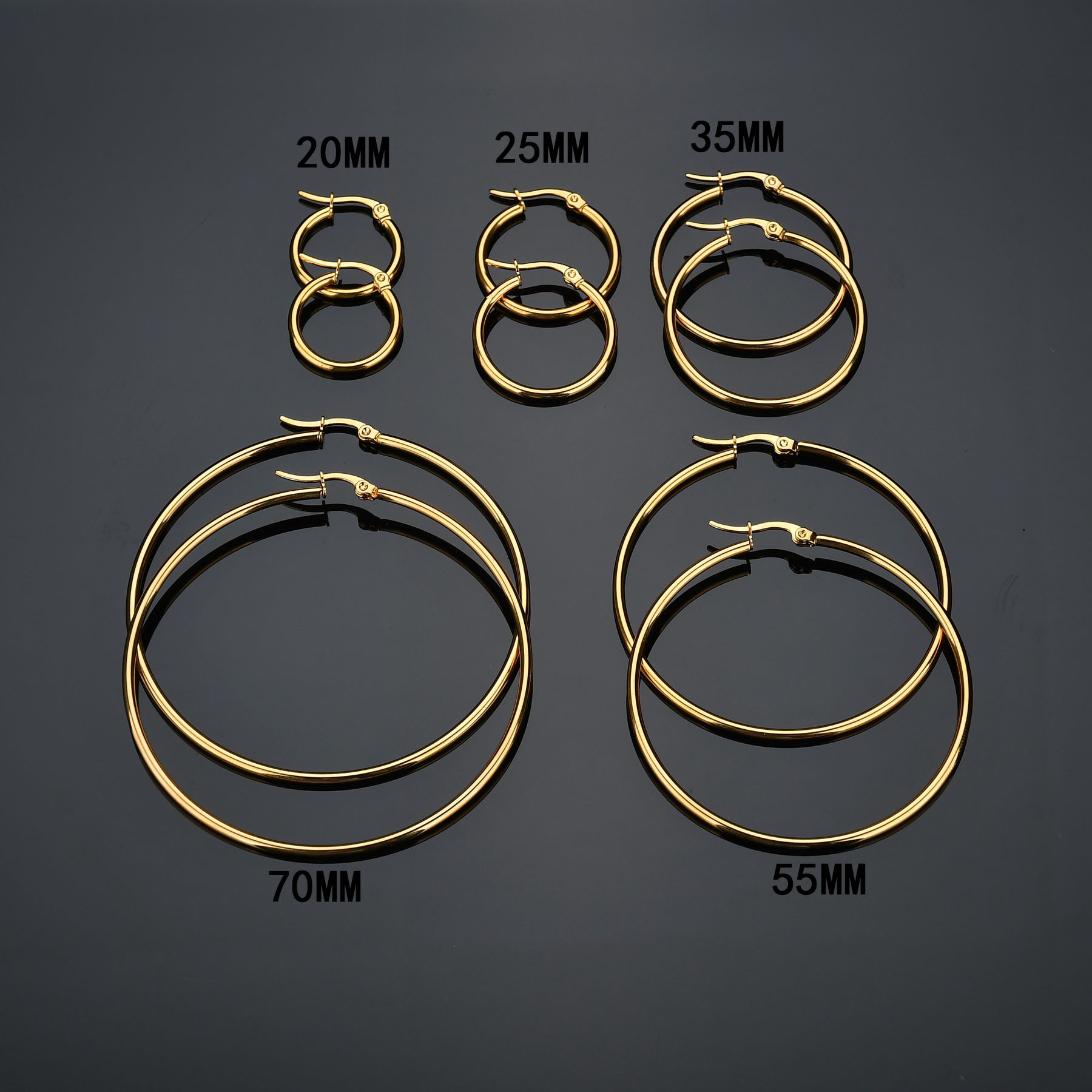 gold hoops earrings 20mm to 70mm