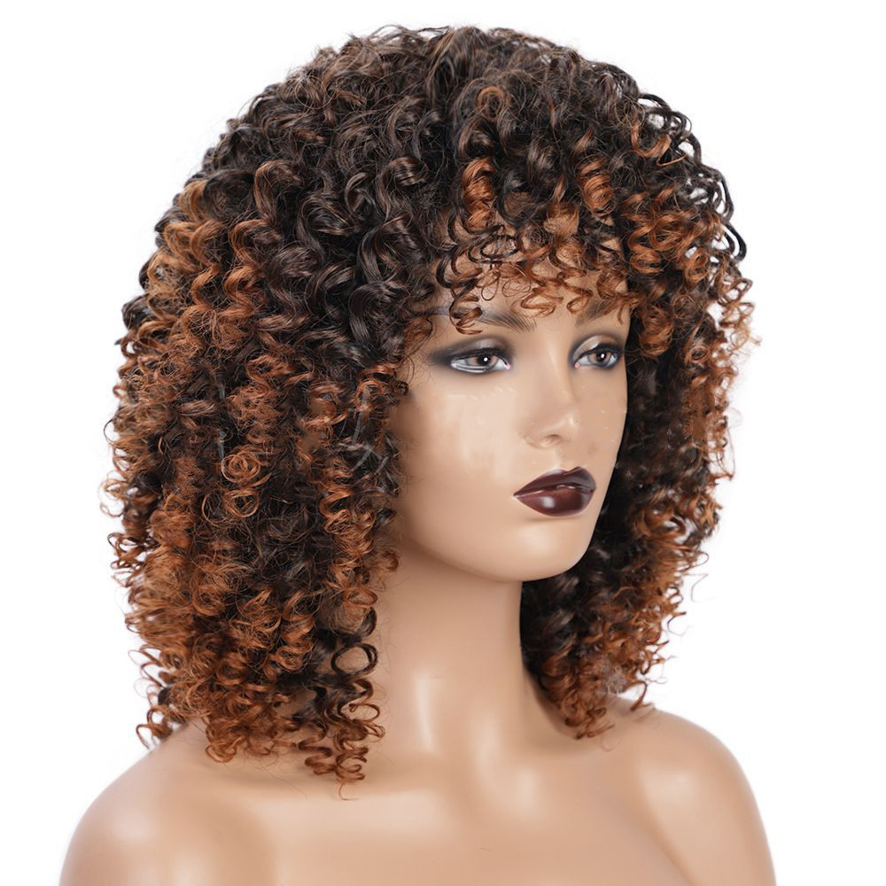 Mixed Brown Curly Synthetic Wig For Black Women