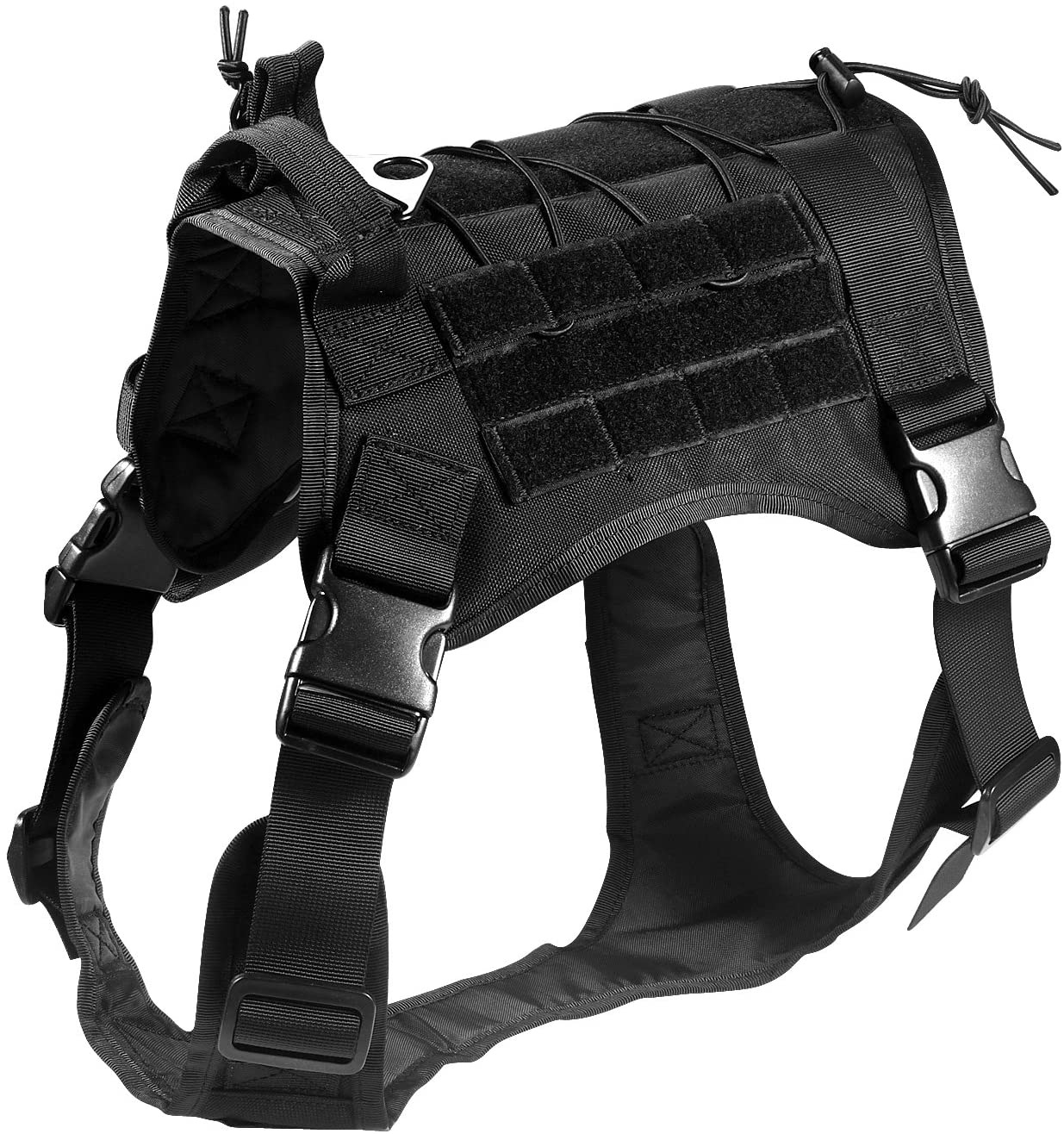This outdoor tactical dog vest is specially designed as protective gear for working dogs or dogs participating in outdoor activities. It is made of durable nylon material and has multiple attachment points for gear, such as first aid kits, water bottles, and flashlights. The vest provides added protection for the dog and helps to keep them safe during activities such as search and rescue, hiking, or hunting.