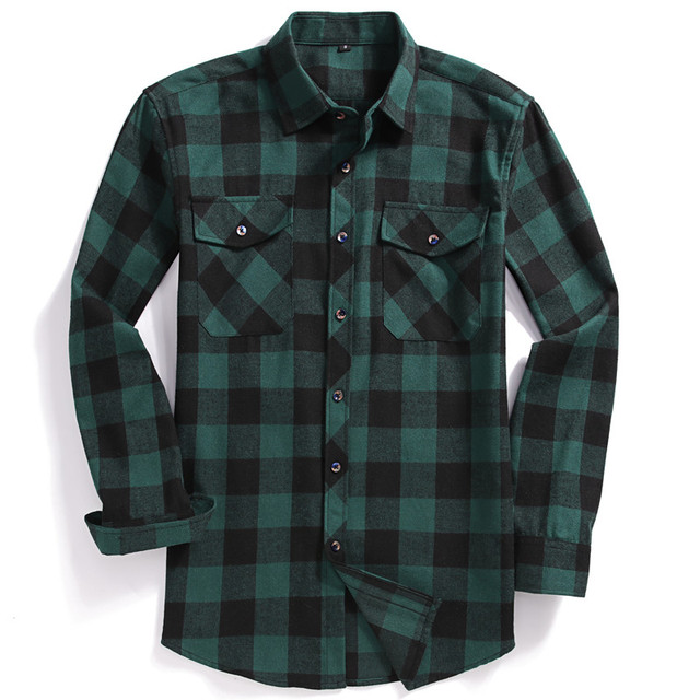 New Men Casual Plaid Flannel Shirt Long-Sleeved Chest Two shopper-ever.myshopify.com