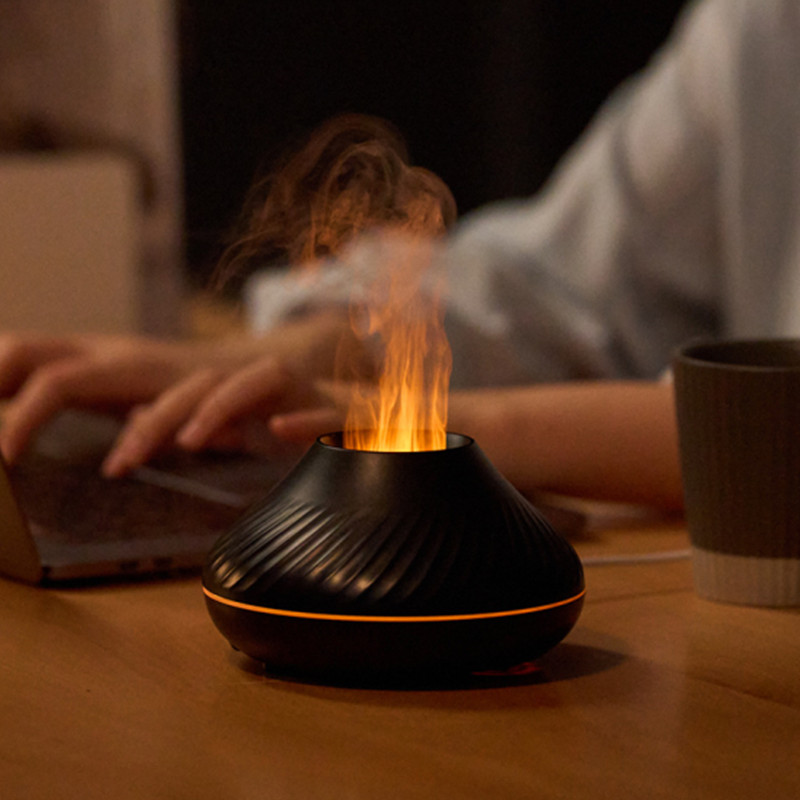 Newest Rgb Flame Aroma Diffuser 130ml 3d Colorful Flame Humidifier Fire Volcano Diffuser Flame 7842