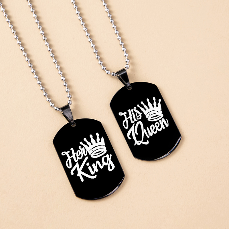 9f009a39 bdf2 47ca b044 c02b27260597 - Hip Hop Her King His Queen Stainless Steel Dog Tags Couple Necklaces