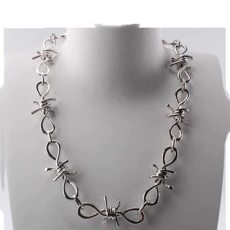 Barbed Thorns Neck Chain | Bursting Chain Necklace | Hip Hop Thorn Choker | Metal Bramble Thorns Necklaces | Silver Color Barbed Wire Chain