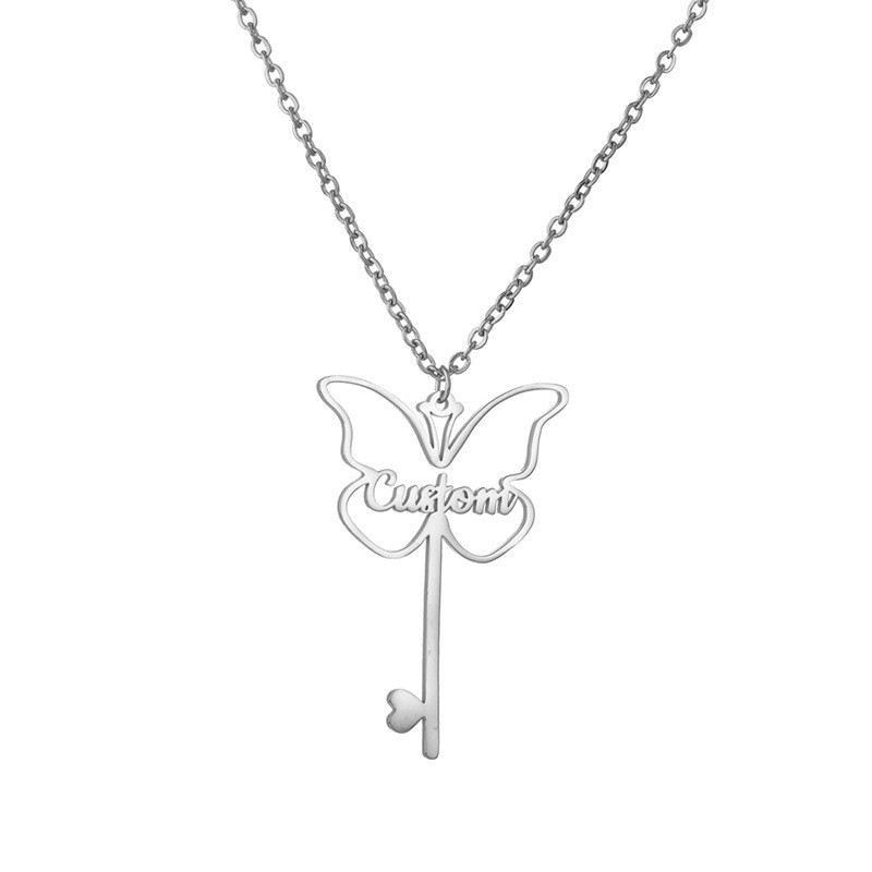 Silver Pendant Necklace Butterfly