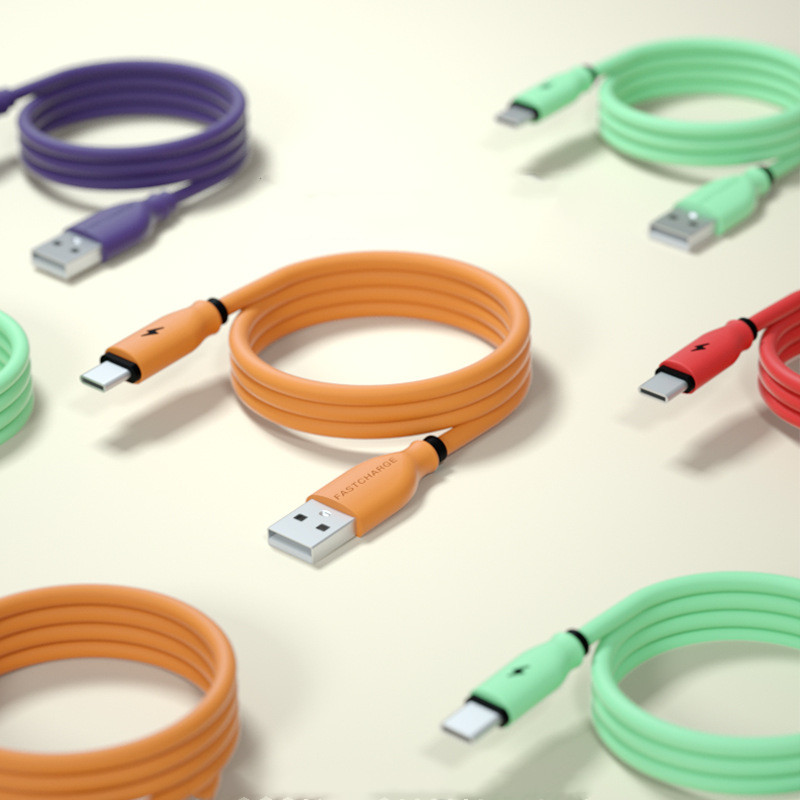 Compatible with Apple , Type-C Liquid Soft Rubber Data Cable For Android Apple Huawei Mobile Phone Charging Cable