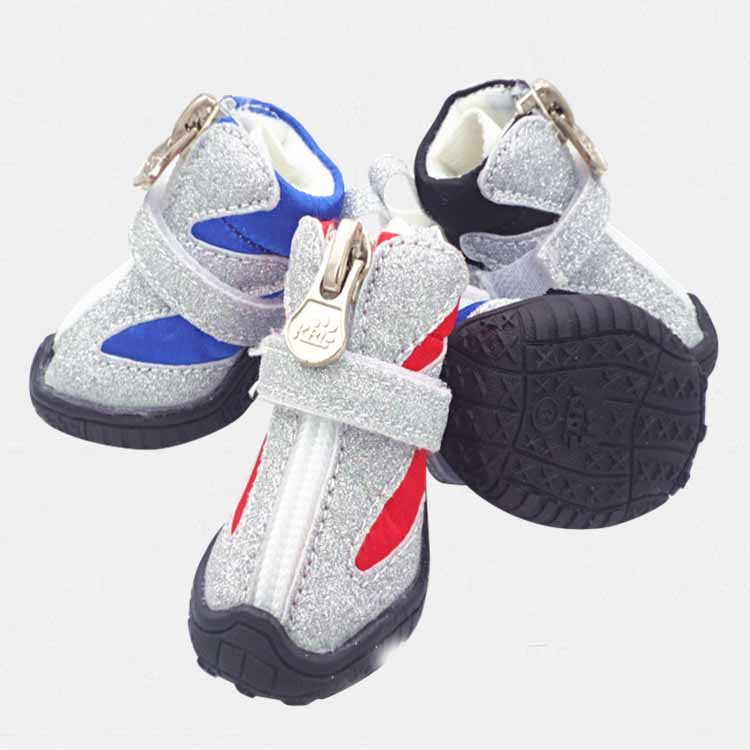 breathable fabric non slip dog shoes with Velcro strap in three colours