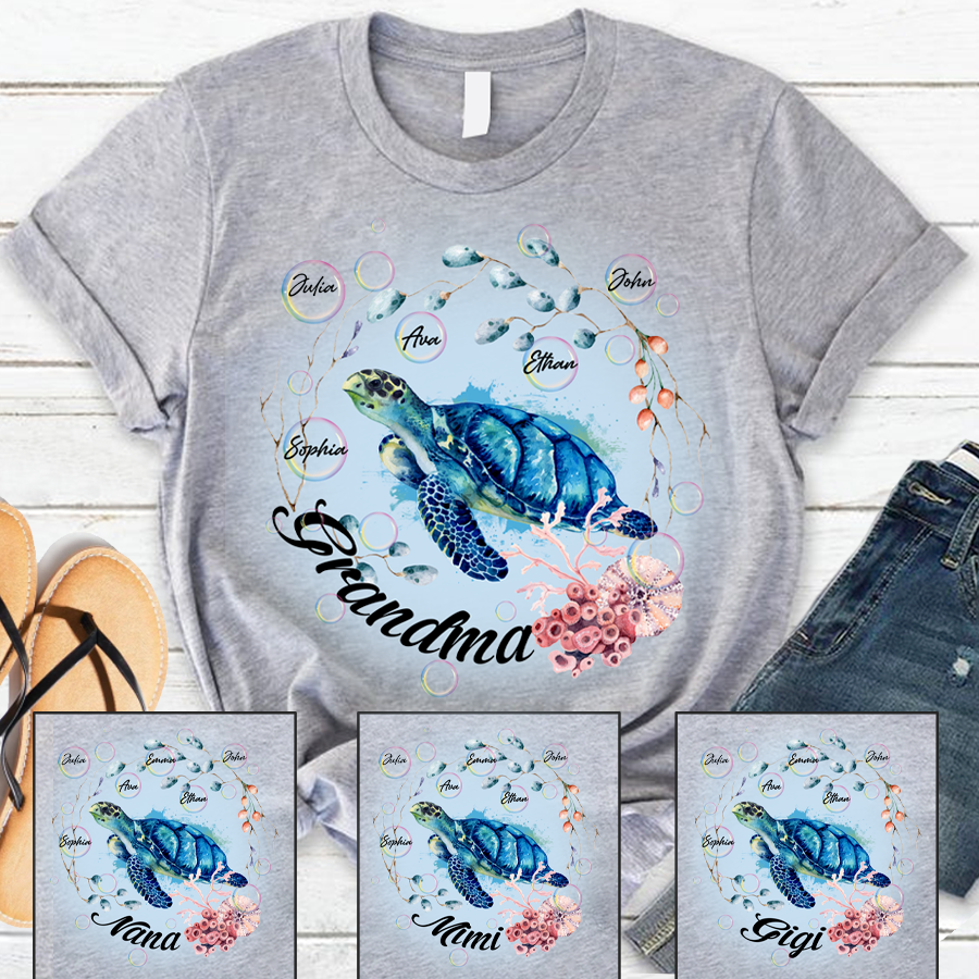 Personalized Granny Turtle With Grandson Name T-shirt - Cjdropshipping