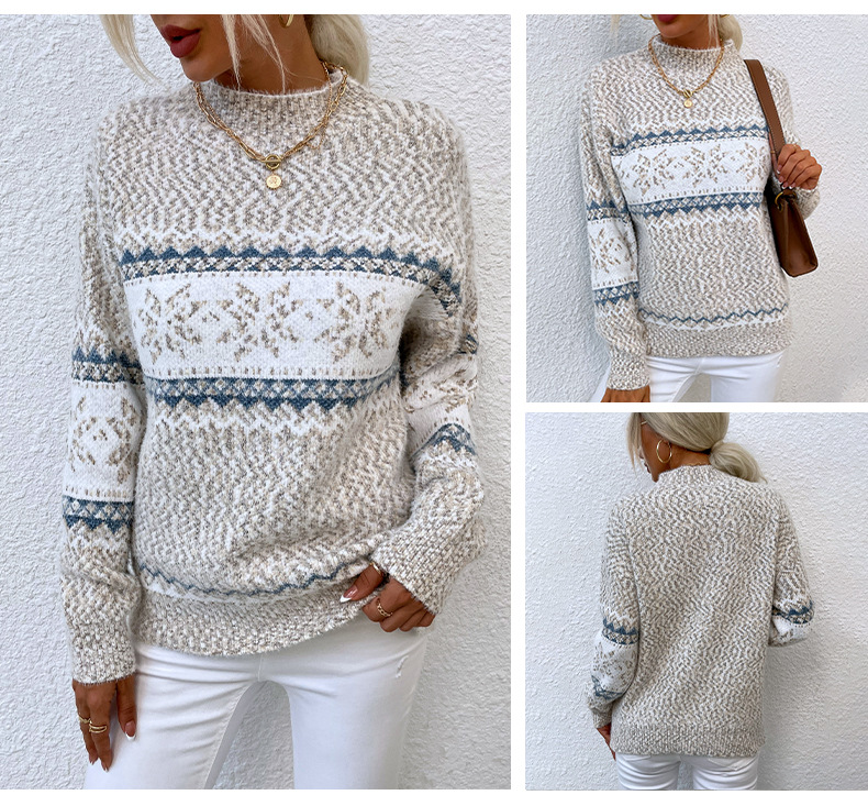 Sweater - Half Turtleneck Snowflake Sweater Women