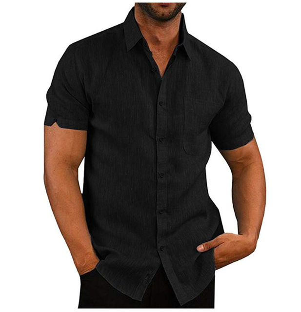Men Button Up Short Sleeve Lapel Collar Shirt
