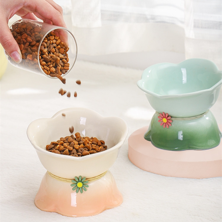 Cute Cat Bowl Ceramic Flower Gradient CJdropshipping