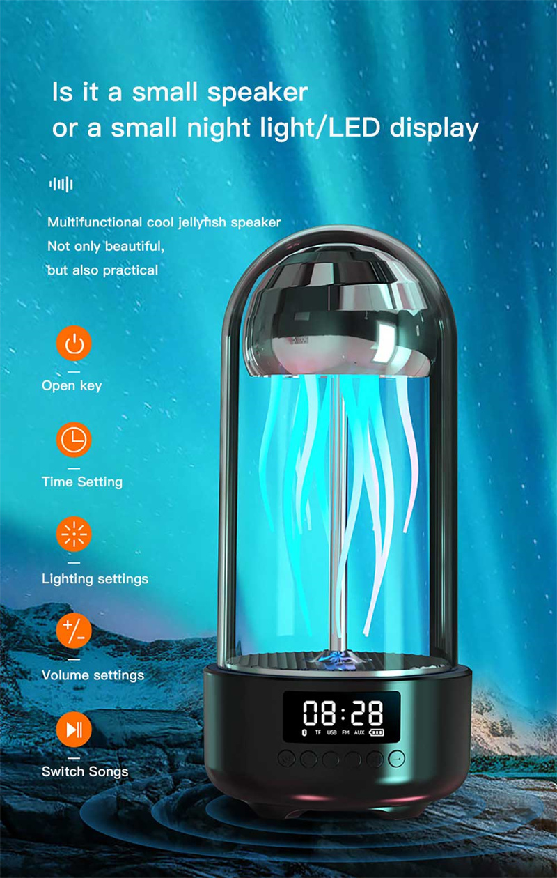 3in1 Colorful Jellyfish Lamp Bluetooth Speaker With Clock Luminous Portable Stereo Breathing Smart Light Decoration