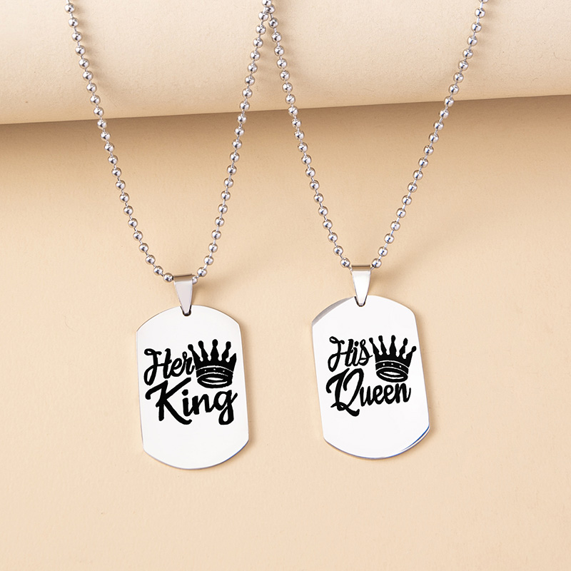 a476fafb 7b7a 4248 a9b4 ce0731c6b18c - Hip Hop Her King His Queen Stainless Steel Dog Tags Couple Necklaces